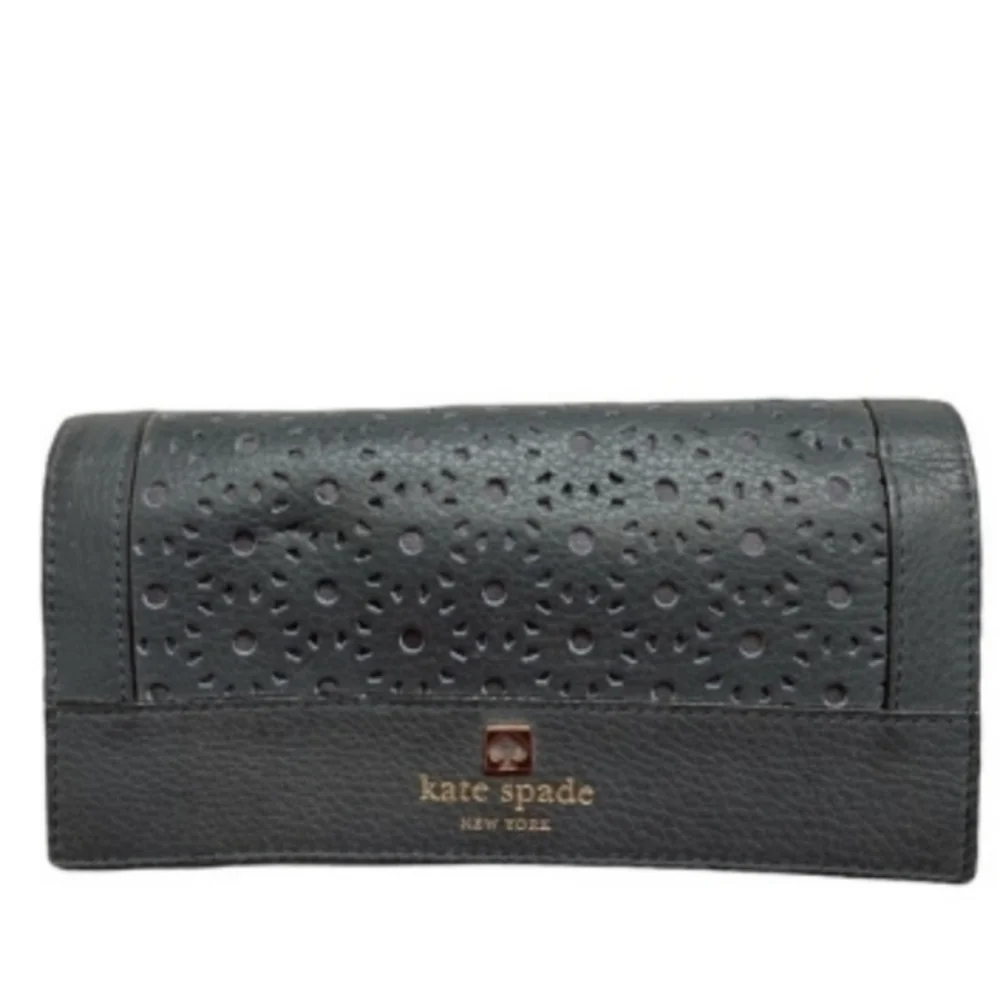 Kate spade black perforated leather wallet wristlet